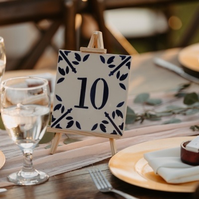 Wedding table number, portuguese tiles, handpainted
