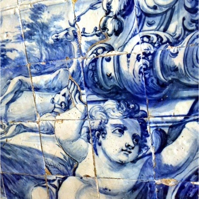 Portuguese  tile, Hand Painted,  replica of 18th century barroc angel