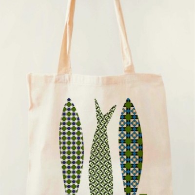Totebag sardines & portuguese tiles, green