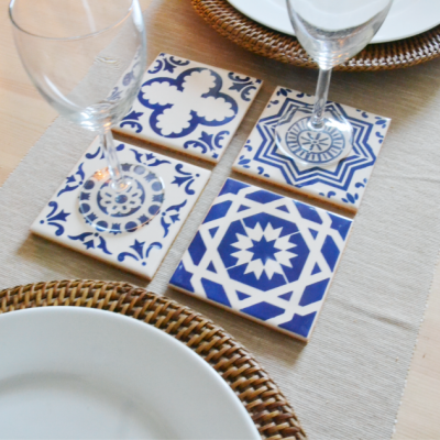 Coasters Set in portuguese tiles, hand painted, Set A