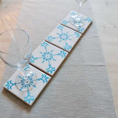 Coasters Set in portuguese tiles hand painted, turquoise, Set H