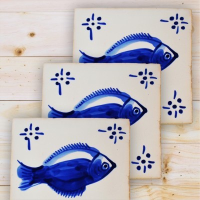 Portuguese blue tile, Hand Painted,  replica of 18th century, Fish