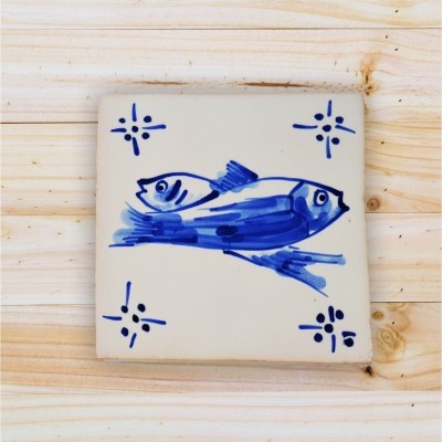 Portuguese blue tile, Hand Painted,  replica of 18th century, Fishes