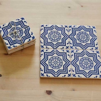 Coasters Set in portuguese tiles, hand painted, Set L