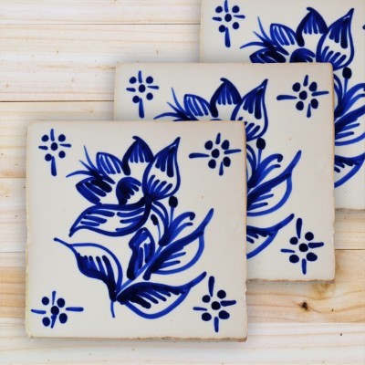 Portuguese blue tile, Hand Painted,  replica of 18th century, Flower