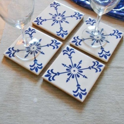 Coasters Set in portuguese tiles, hand painted, Set H