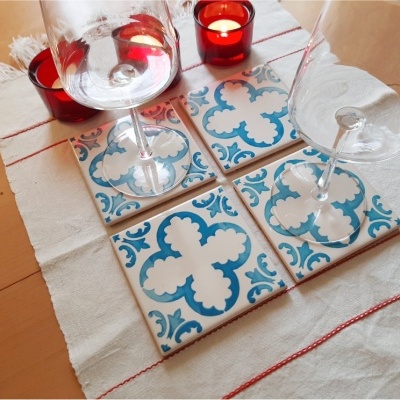 Ceramic Coasters, hand painted, portuguese tiles, turquoise 01