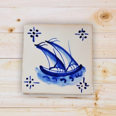 Portuguese blue tile, Hand Painted,  replica of 18th century, Caravel