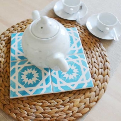 Coasters Set in portuguese tiles hand painted, turquoise, Set I