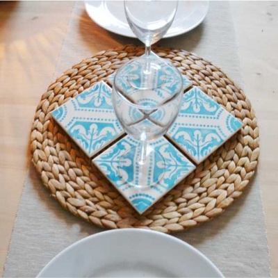 Coasters Set in portuguese tiles hand painted, turquoise, Set M