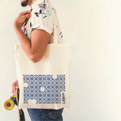 Totebag Lisbon Tiles Blue Flowers