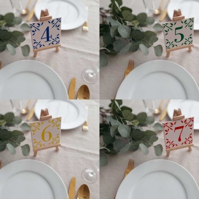 Wedding table number, portuguese tiles, handpainted