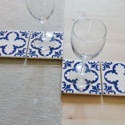Coasters Set in portuguese tiles, hand painted, Set C