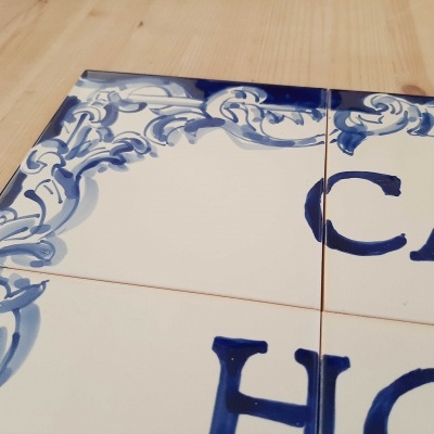 Custom house outdoor adress, Portuguese Tile Mural, in cobalt blue