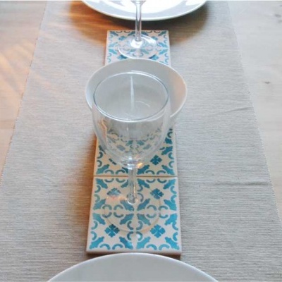 Coasters Set in portuguese tiles hand painted, turquoise, Set G