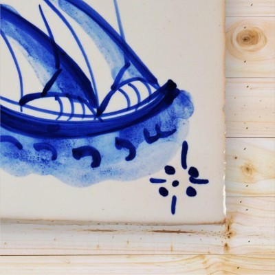 Portuguese blue tile, Hand Painted,  replica of 18th century, Caravel