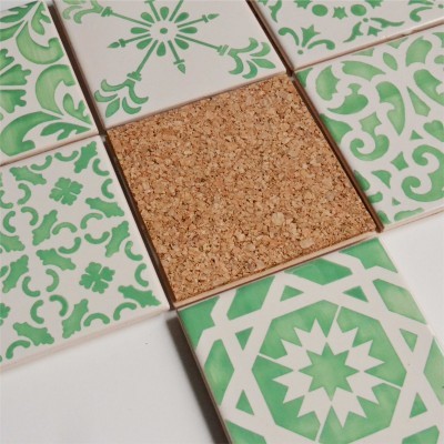 DIY your own Set of Ceramic Tiles, Coasters, Hand Painted, Green Aqua