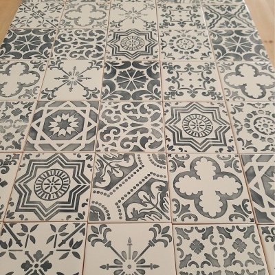 Ceramic Coasters, hand painted, portuguese tiles, warm grey 11