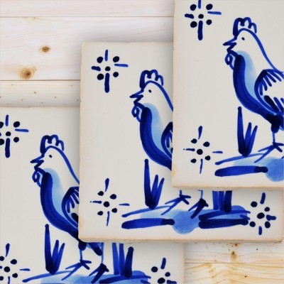 Portuguese blue tile, Hand Painted,  replica of 18th century, Rooster