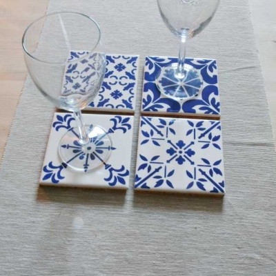 Coasters Set in portuguese tiles, hand painted, Set B