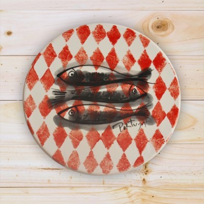 Ceramic Trivet , hand painted, Sardine Collection in Red