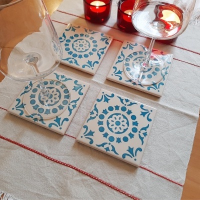 Ceramic Coasters, hand painted, portuguese tiles, turquoise 02