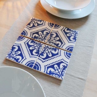 Coasters Set in portuguese tiles, hand painted, Set M