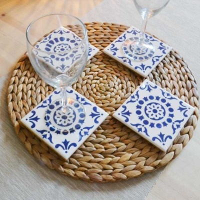 Coasters Set in portuguese tiles, hand painted, Set D