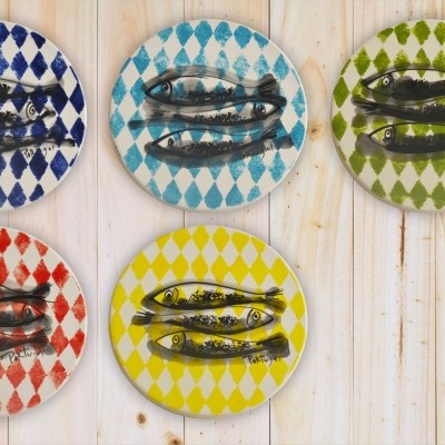 Ceramic Trivet , hand painted, Sardine Collection in Red