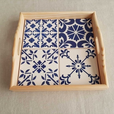 Tray with portuguese tiles handpainted model E