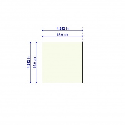 Quadrado creme de 15 cm com medidas em azul