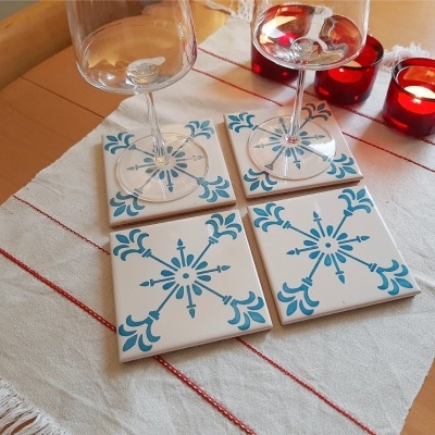 Ceramic Coasters, hand painted, portuguese tiles, turquoise 07