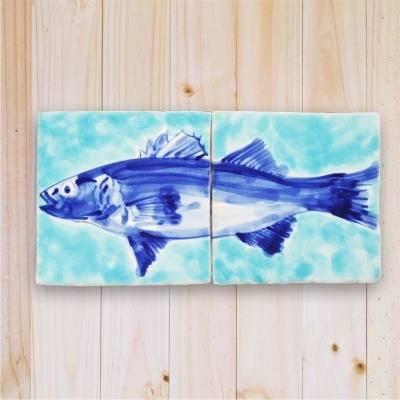 Fish in Decorative Tile Panel,  hand painted,  blue turquoise