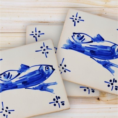 Portuguese blue tile, Hand Painted,  replica of 18th century, Fishes