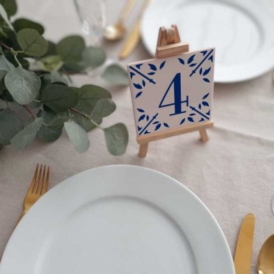 Wedding table number, portuguese tiles, handpainted