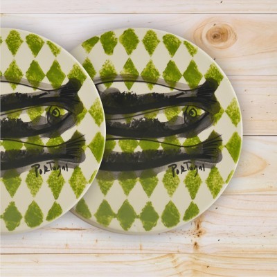 Ceramic Trivet , hand painted, Sardine Collection in Green