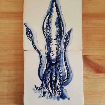 Tile Mural Marine Animals, Backsplash, Decorative tiles Handpainted, Sea Collection