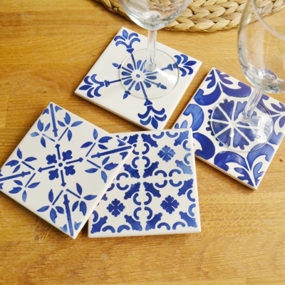 Azulejo, portuguese tiles, handpainted,   blue, tile 10,8 x 10,8 cm