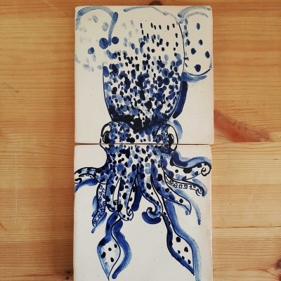 Tile Mural Marine Animals, Backsplash, Decorative tiles Handpainted, Sea Collection