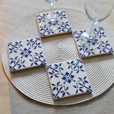 Coasters Set in portuguese tiles, hand painted, Set J