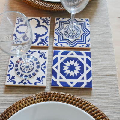 Coasters Set in portuguese tiles, hand painted, Set A