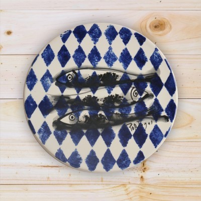 Ceramic Trivet , hand painted, Sardine Collection in Cobalt Blue