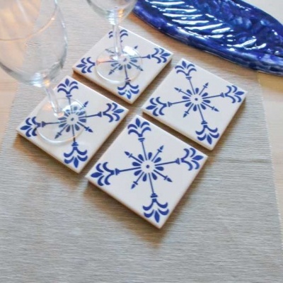 Coasters Set in portuguese tiles, hand painted, Set H