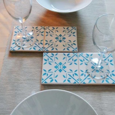 Ceramic Coasters, hand painted, portuguese tiles, turquoise 09