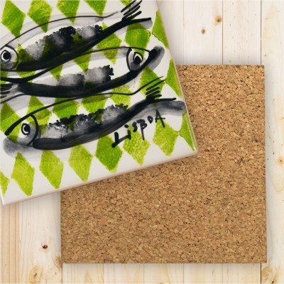 Ceramic Trivet , tile hand painted, Sardine Collection Green