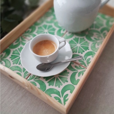 Tray, with,  portuguese tiles, handpainted, green tiles