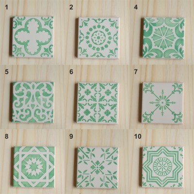 DIY your own Set of Ceramic Tiles, Coasters, Hand Painted, Green Aqua