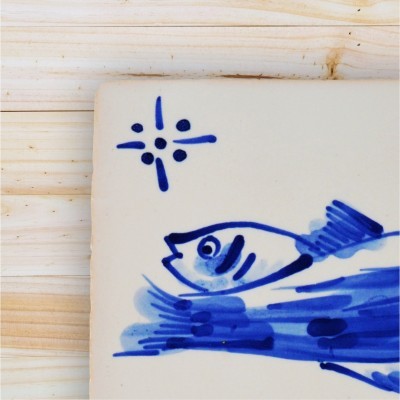 Portuguese blue tile, Hand Painted,  replica of 18th century, Fishes