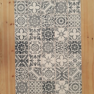 Backsplash with Portuguese Tiles hand painted in Warm Grey