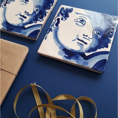 Portuguese  tile, Hand Painted,  replica of 18th century barroc angel